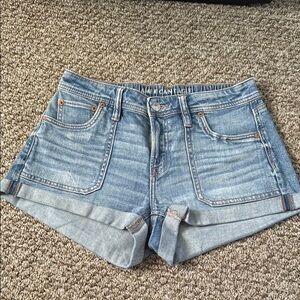 American Eagle Outfitters Blue Jean Shorts High-Waisted Cuffed